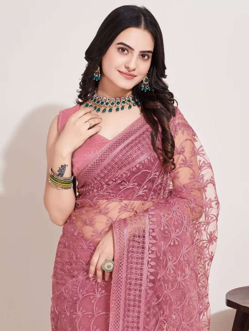 women solid with work embroidered saree with blouse - 22041876 - Standard Image - 5