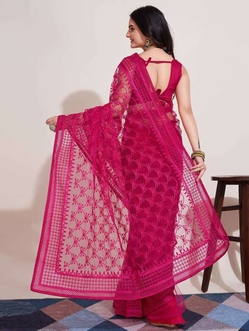 women solid with work embroidered saree with blouse - 22041877 - Standard Image - 3