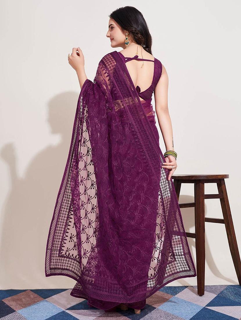 women solid with work embroidered saree with blouse - 22041878 - Standard Image - 5