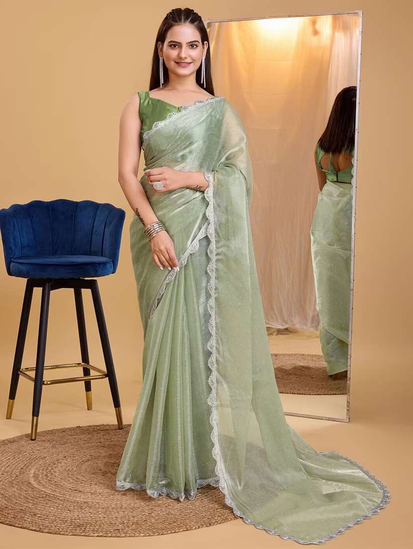 women solid with work embellished saree with blouse - 22041879 -  Zoom Image - 0