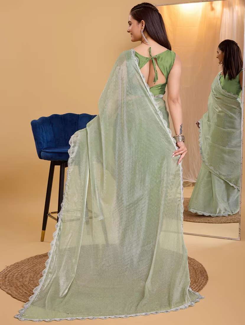women solid with work embellished saree with blouse - 22041879 - Standard Image - 3