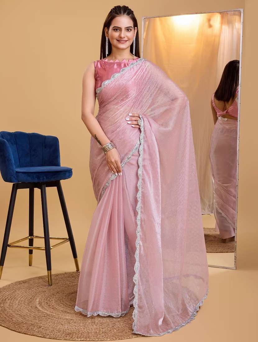 women solid with work embellished saree with blouse - 22041881 - Zoom Image - 0