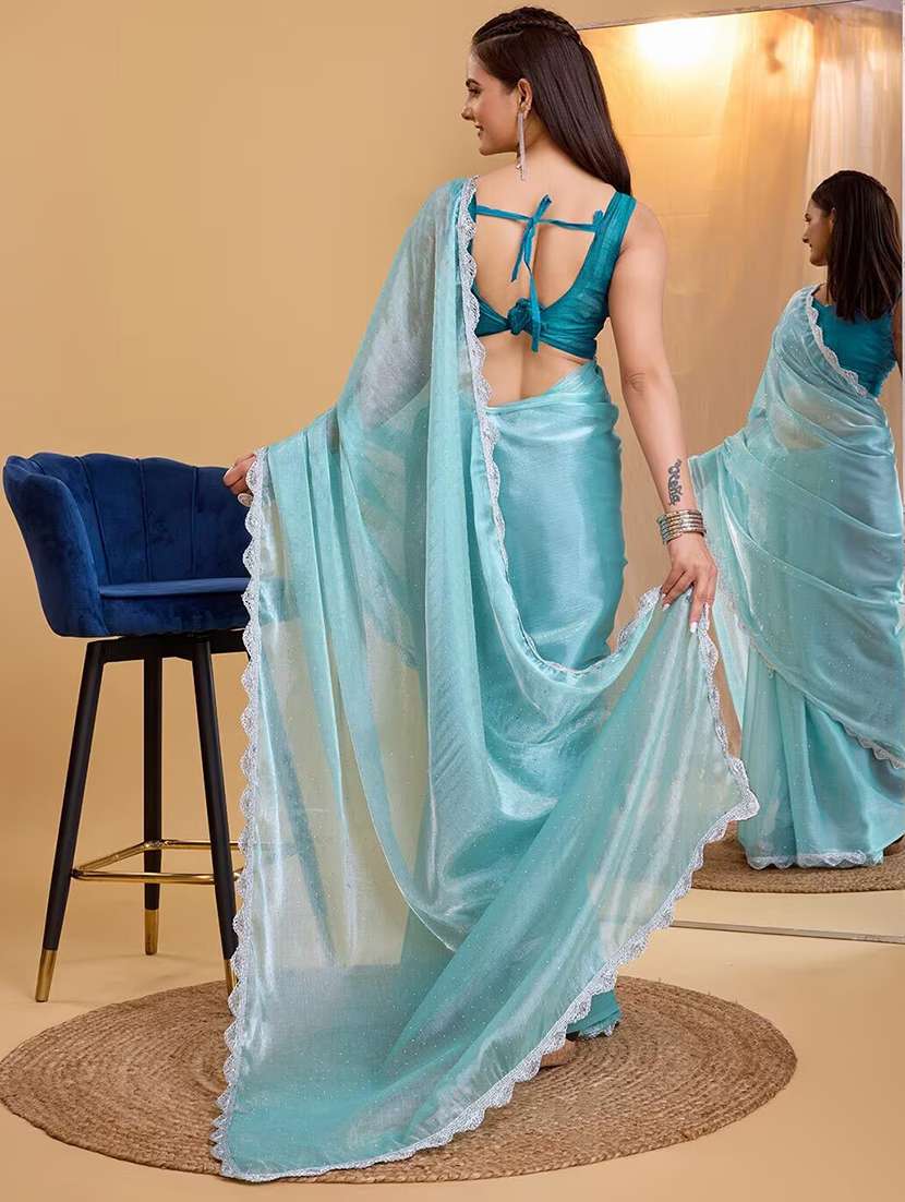 women solid with work embellished saree with blouse - 22041882 - Standard Image - 3
