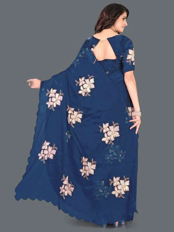 women solid with work embroidered saree with blouse - 22041883 -  Standard Image - 3