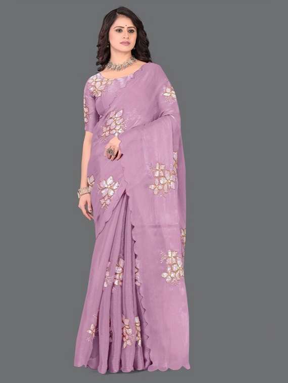 women solid with work embroidered saree with blouse - 22041884 -  Zoom Image - 0