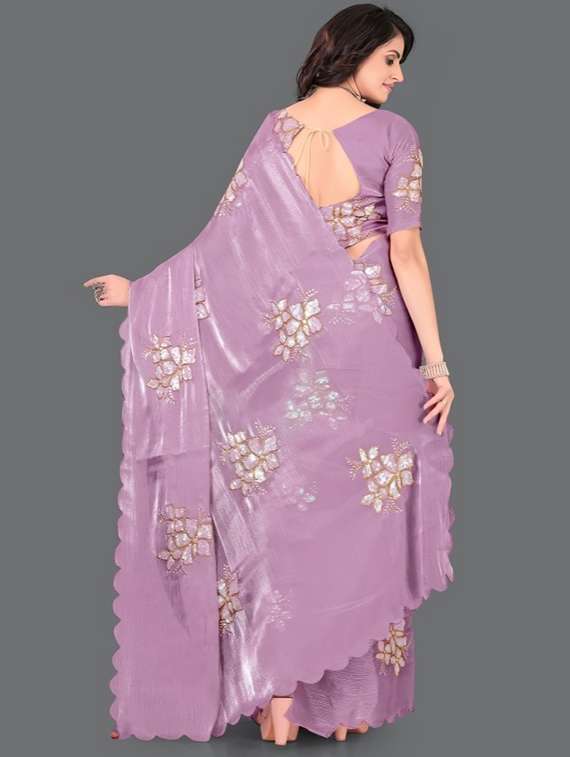 women solid with work embroidered saree with blouse - 22041884 - Standard Image - 3