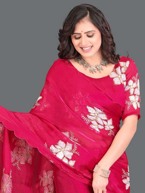 women solid with work embroidered saree with blouse - 22041885 - Standard Image - 5
