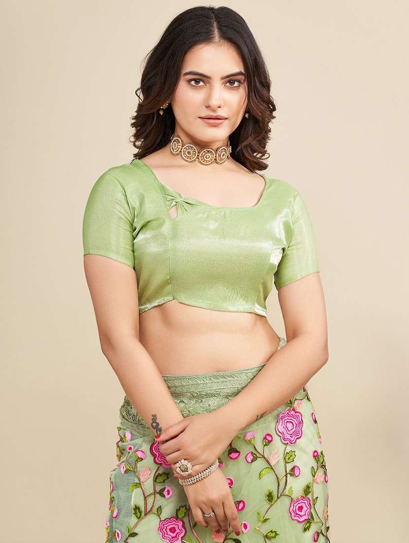 women solid with work embroidered saree with blouse - 22041888 -  Standard Image - 5