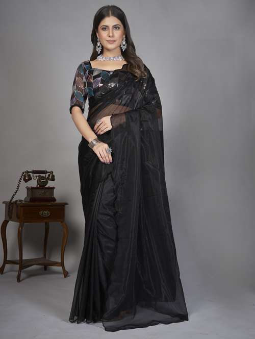 women solid plain saree with blouse - 22041892 -  Standard Image - 0