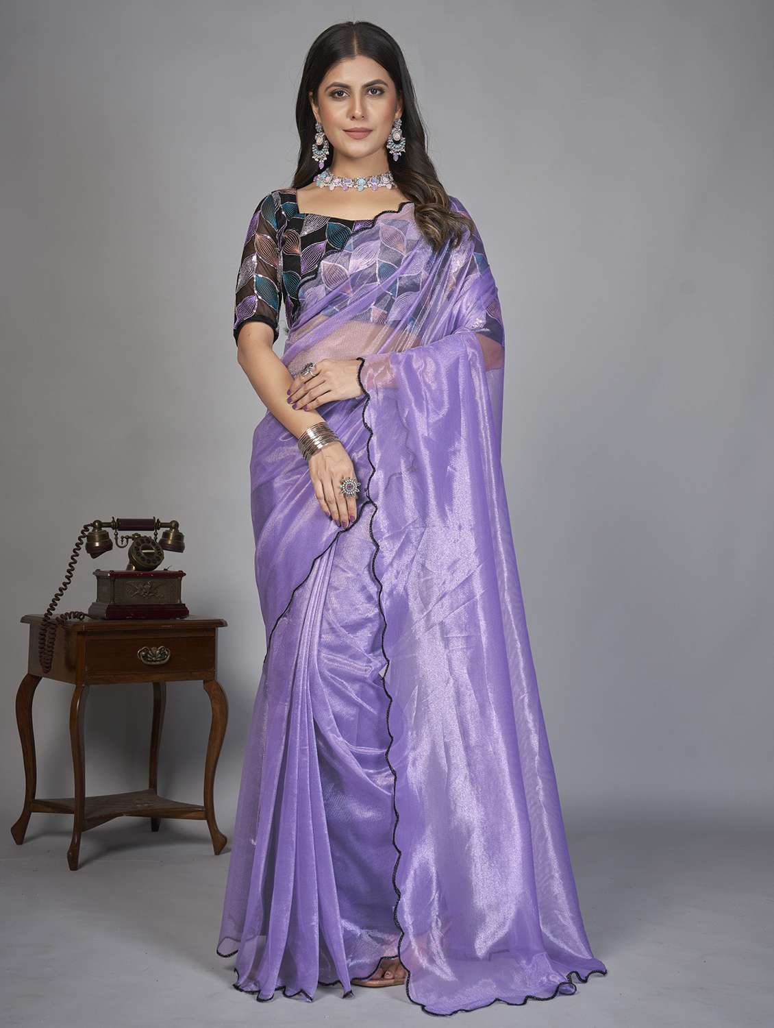 women solid plain saree with blouse