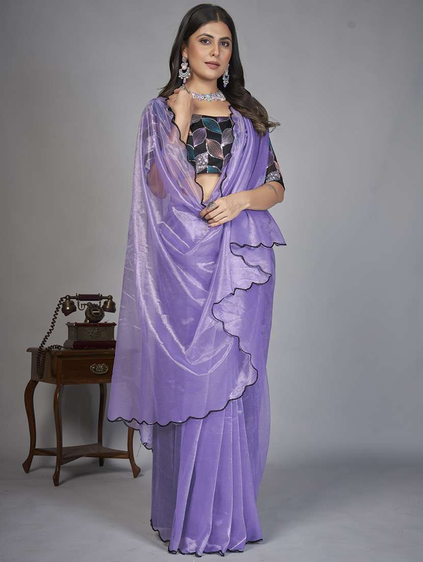 women solid plain saree with blouse - 22041894 -  Standard Image - 3