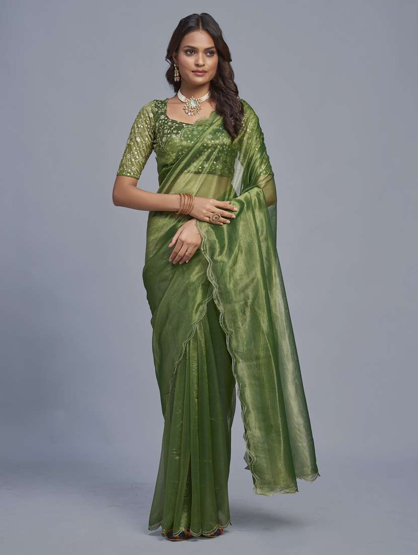 women solid plain saree with blouse - 22041896 -  Zoom Image - 0