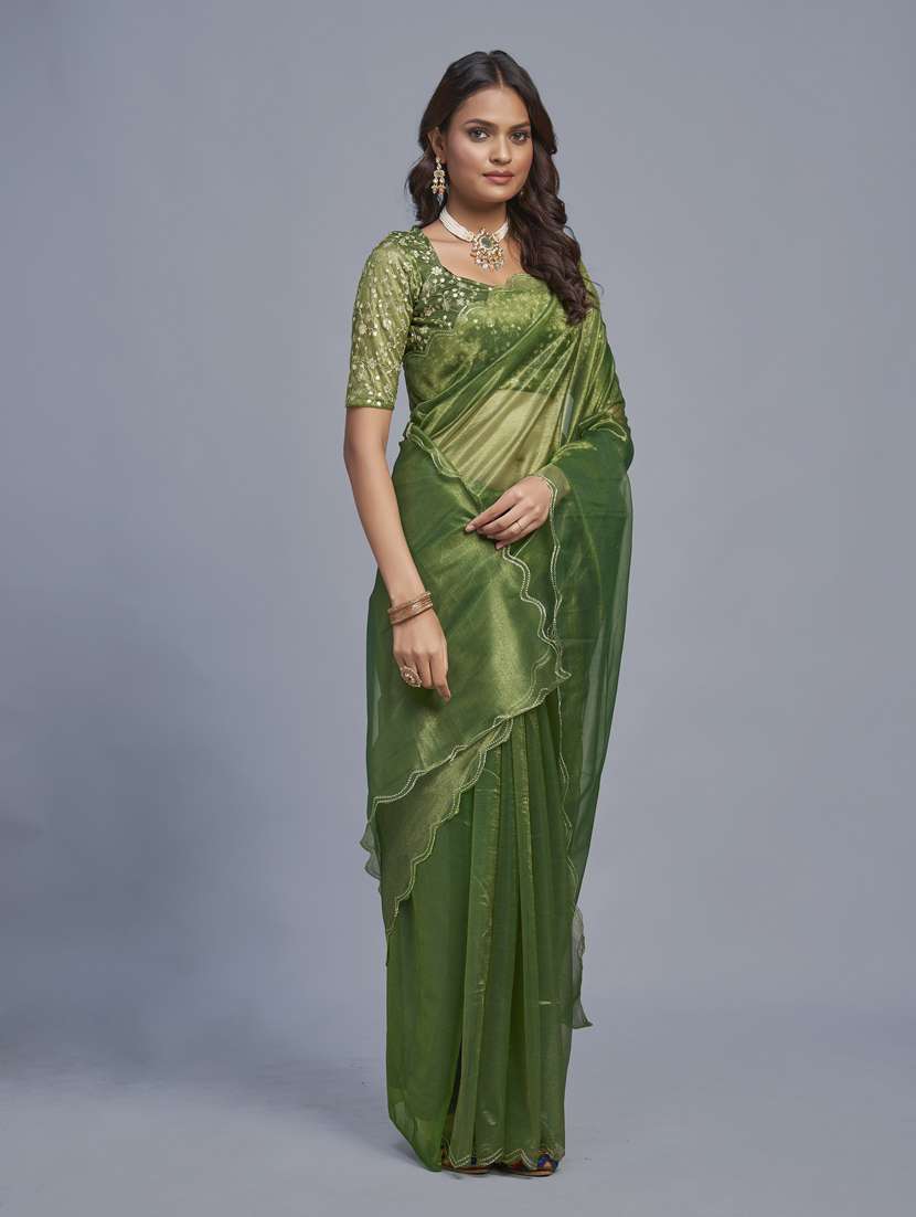 women solid plain saree with blouse - 22041896 - Standard Image - 3