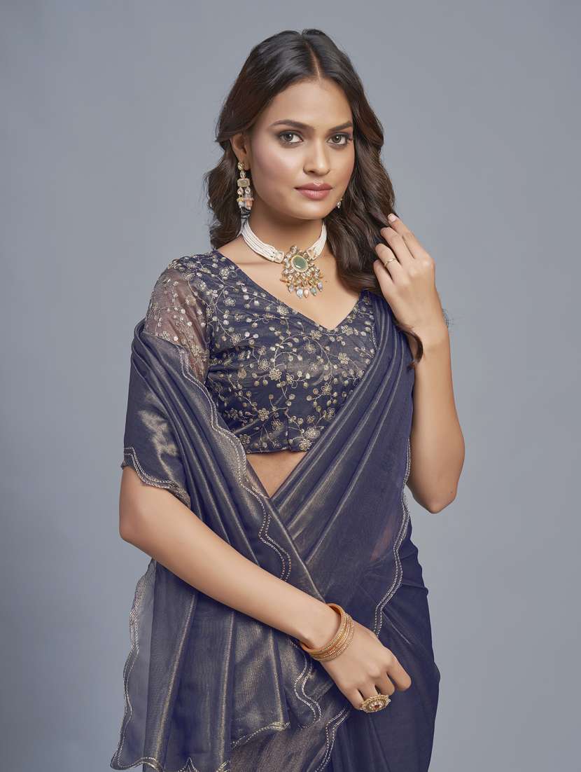 women solid plain saree with blouse - 22041898 -  Standard Image - 5