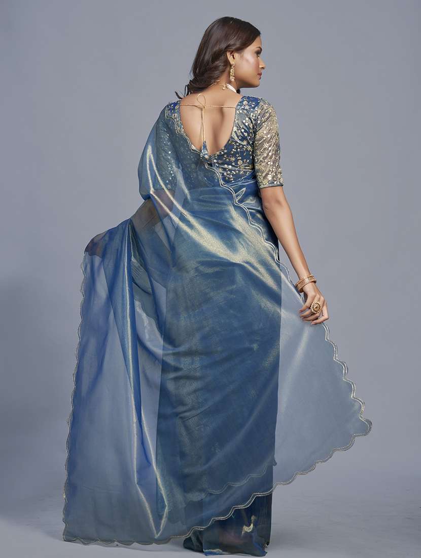 women solid plain saree with blouse - 22041899 - Standard Image - 3