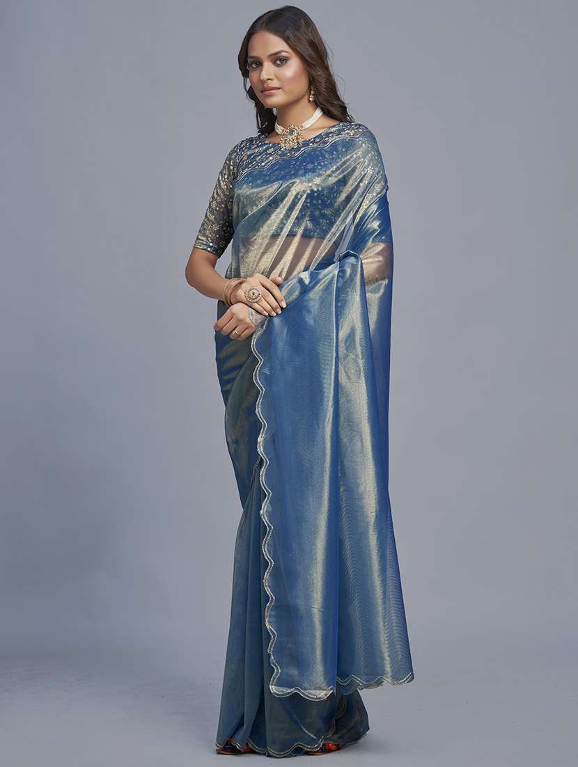women solid plain saree with blouse - 22041899 - Standard Image - 5