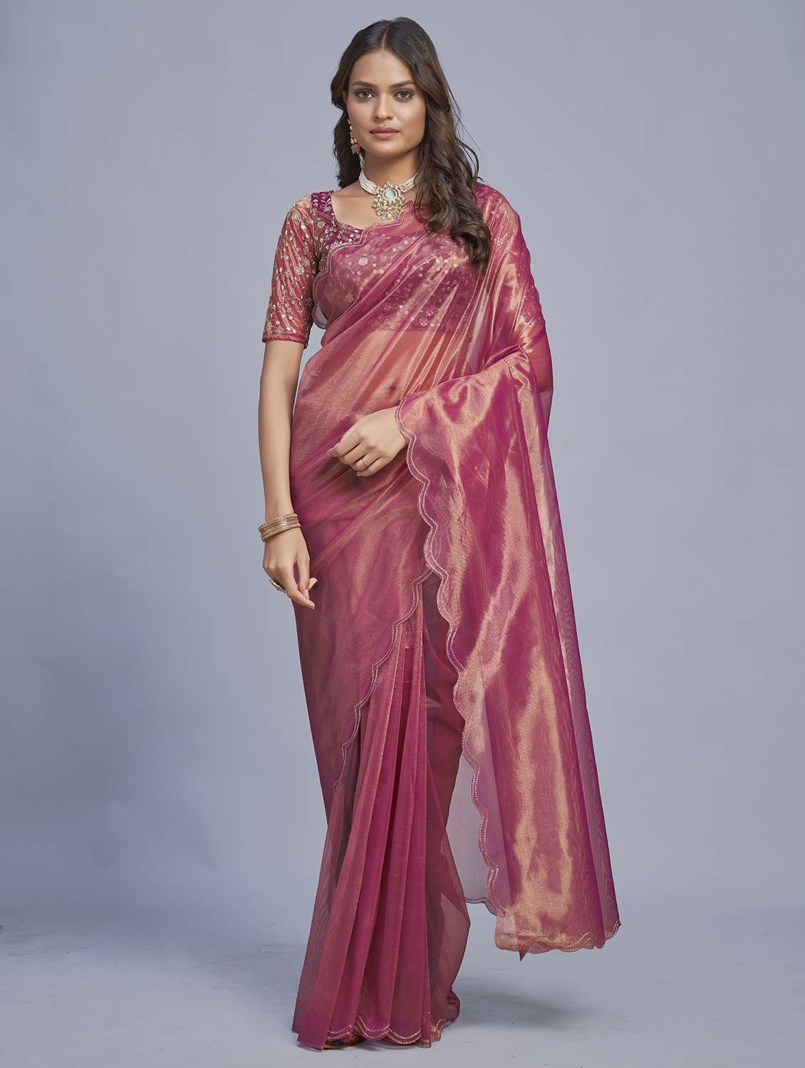 women solid plain saree with blouse - 22041900 -  Zoom Image - 0