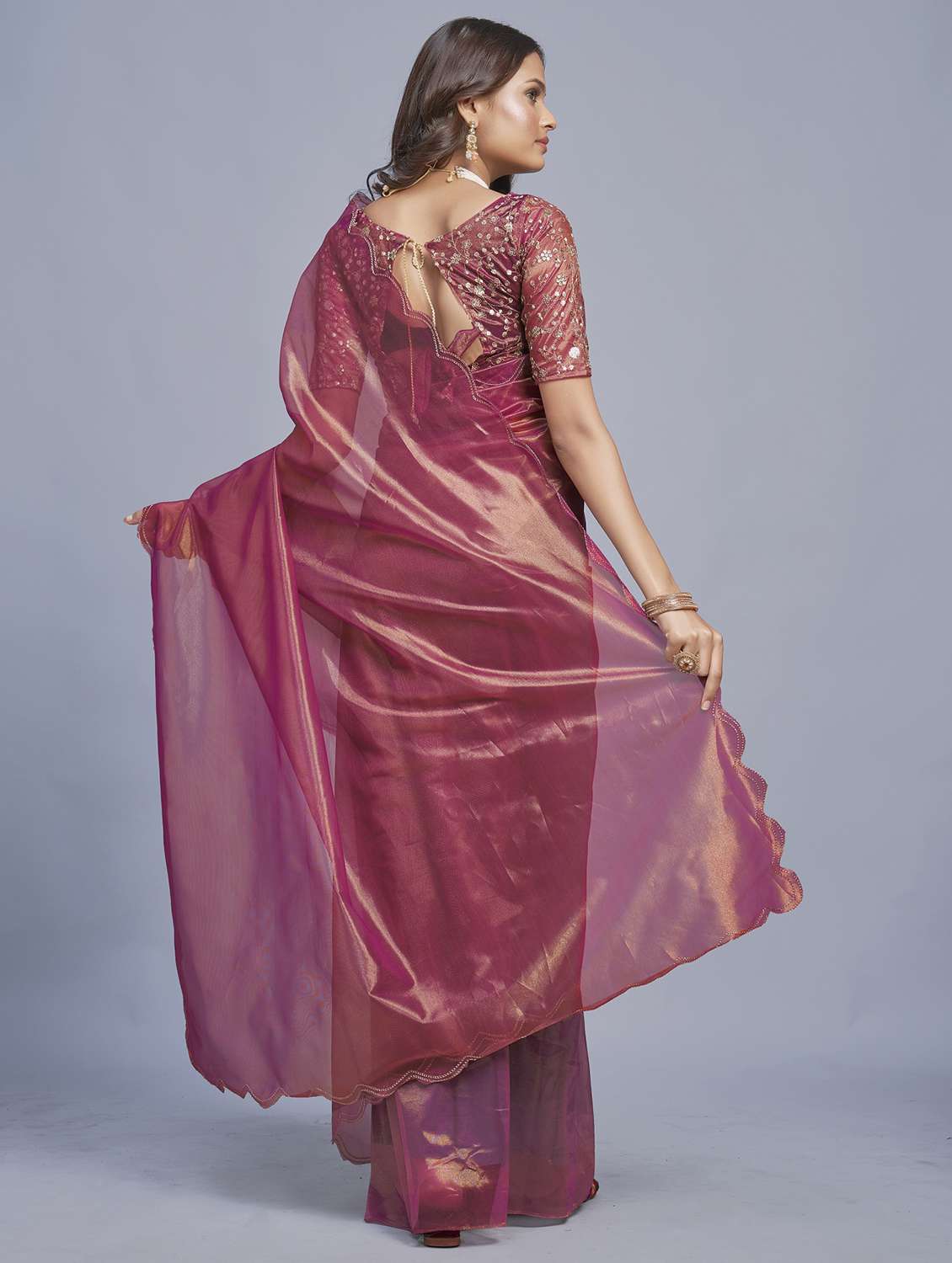 women solid plain saree with blouse - 22041900 - Standard Image - 3