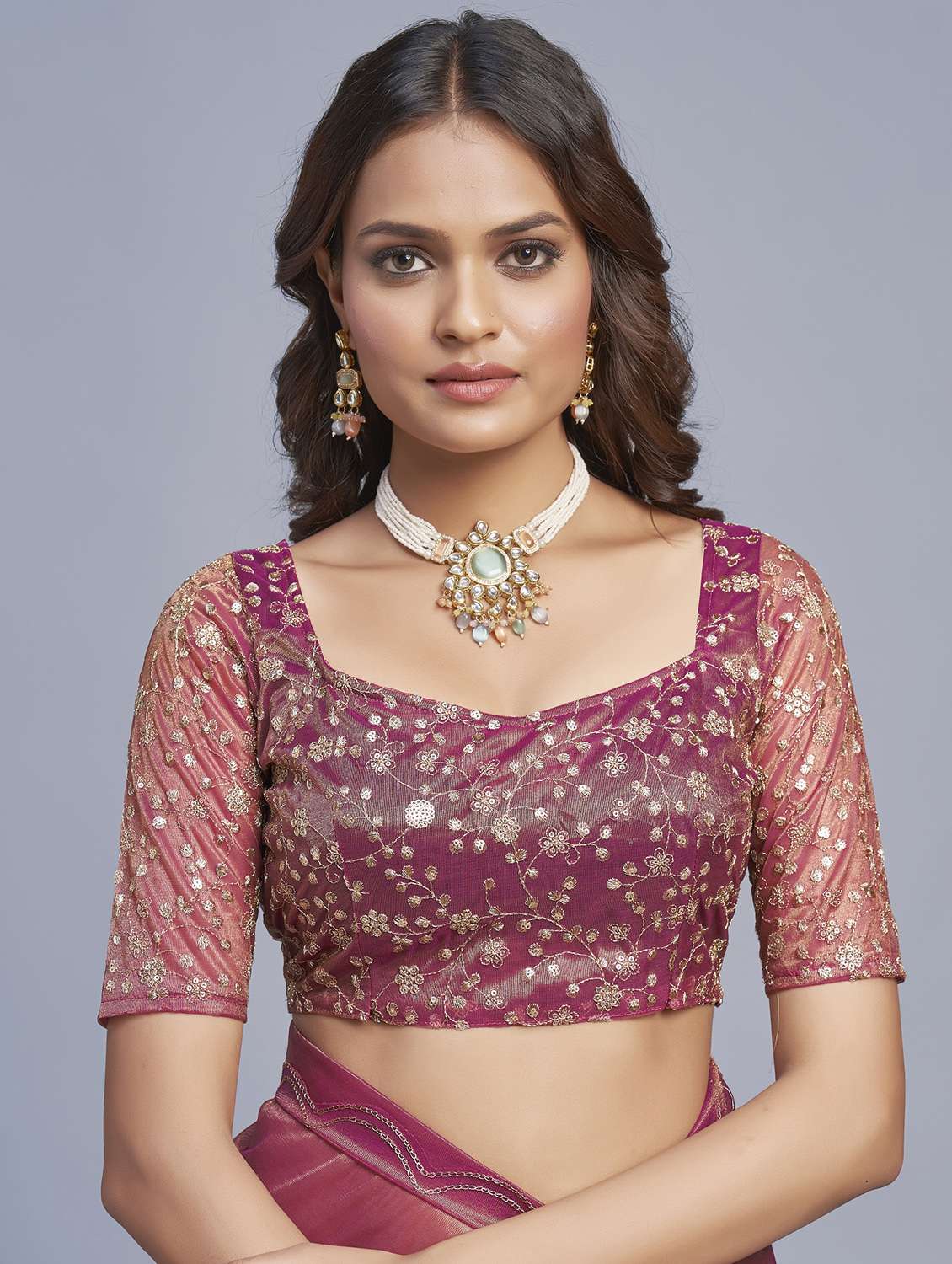 women solid plain saree with blouse - 22041900 - Standard Image - 5