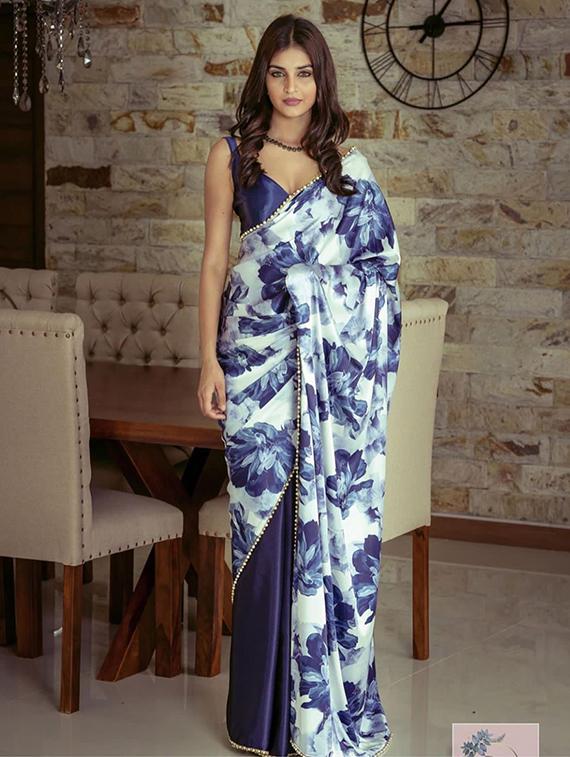 women floral printed half & half saree with blouse - 22041901 - Zoom Image - 0