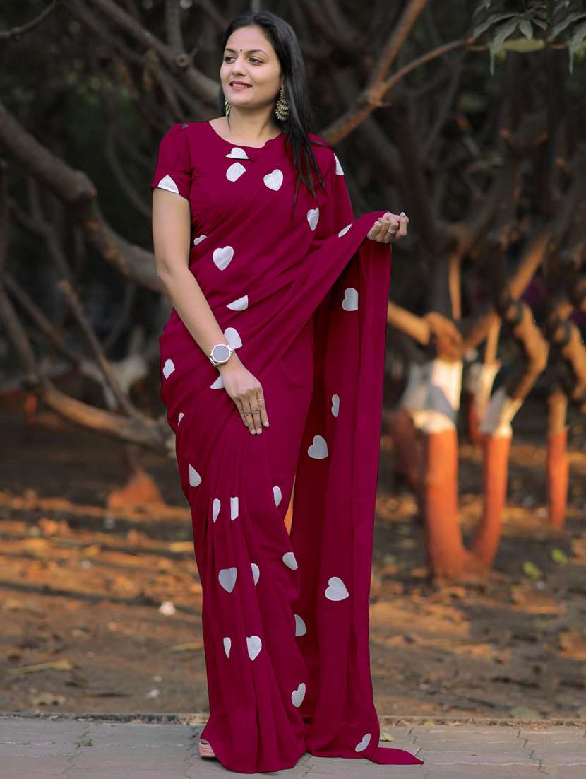 women solid with work embroidered saree with blouse - 22041913 -  Zoom Image - 0