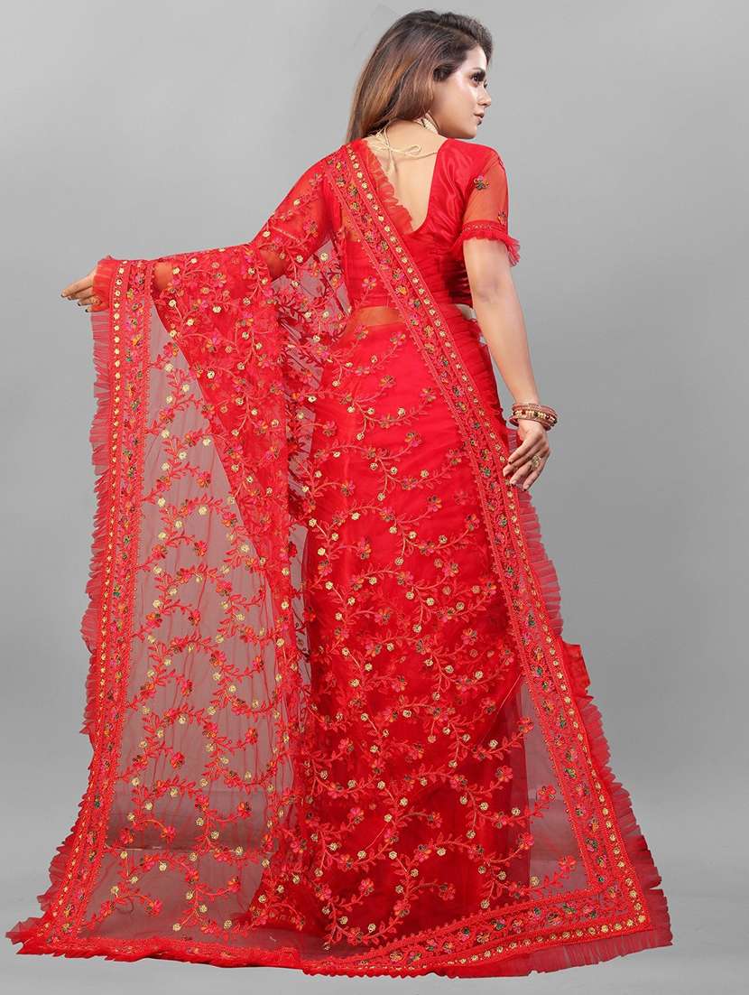 women solid with work embroidered saree with blouse - 22041920 -  Standard Image - 3