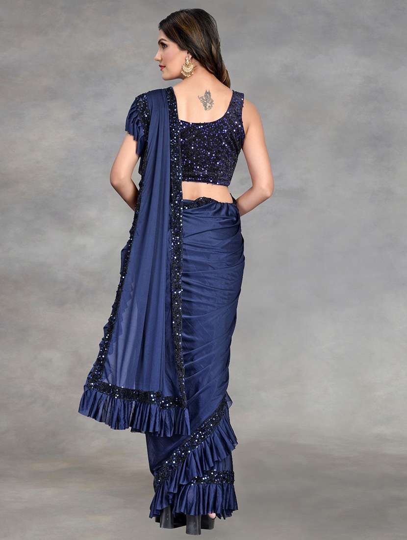 women solid with ruffle bordered saree with blouse - 22041941 -  Standard Image - 3