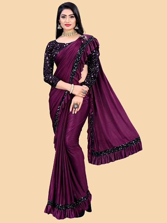 women solid with bordered ready to wear saree with blouse - 22041943 -  Zoom Image - 0
