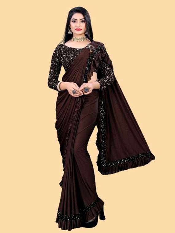 women solid with bordered ready to wear saree with blouse - 22041945 -  Zoom Image - 0