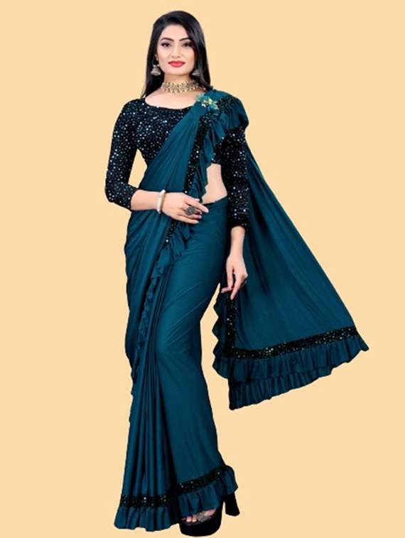 women solid with bordered ready to wear saree with blouse - 22041947 -  Zoom Image - 0
