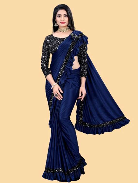 women solid with bordered ready to wear saree with blouse