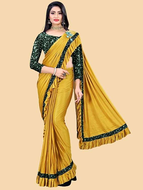 women solid with bordered ready to wear saree with blouse - 22041952 -  Zoom Image - 0