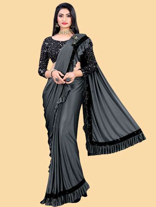 women solid with bordered ready to wear saree with blouse