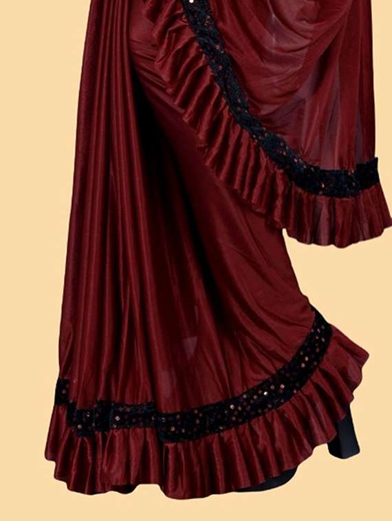 women solid with bordered ready to wear saree with blouse - 22041955 - Standard Image - 3