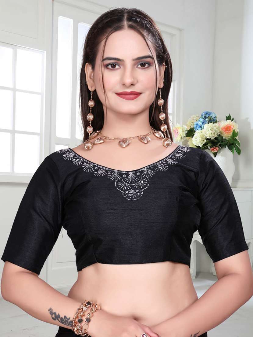 women black embellished saree with blouse - 22041956 - Standard Image - 5