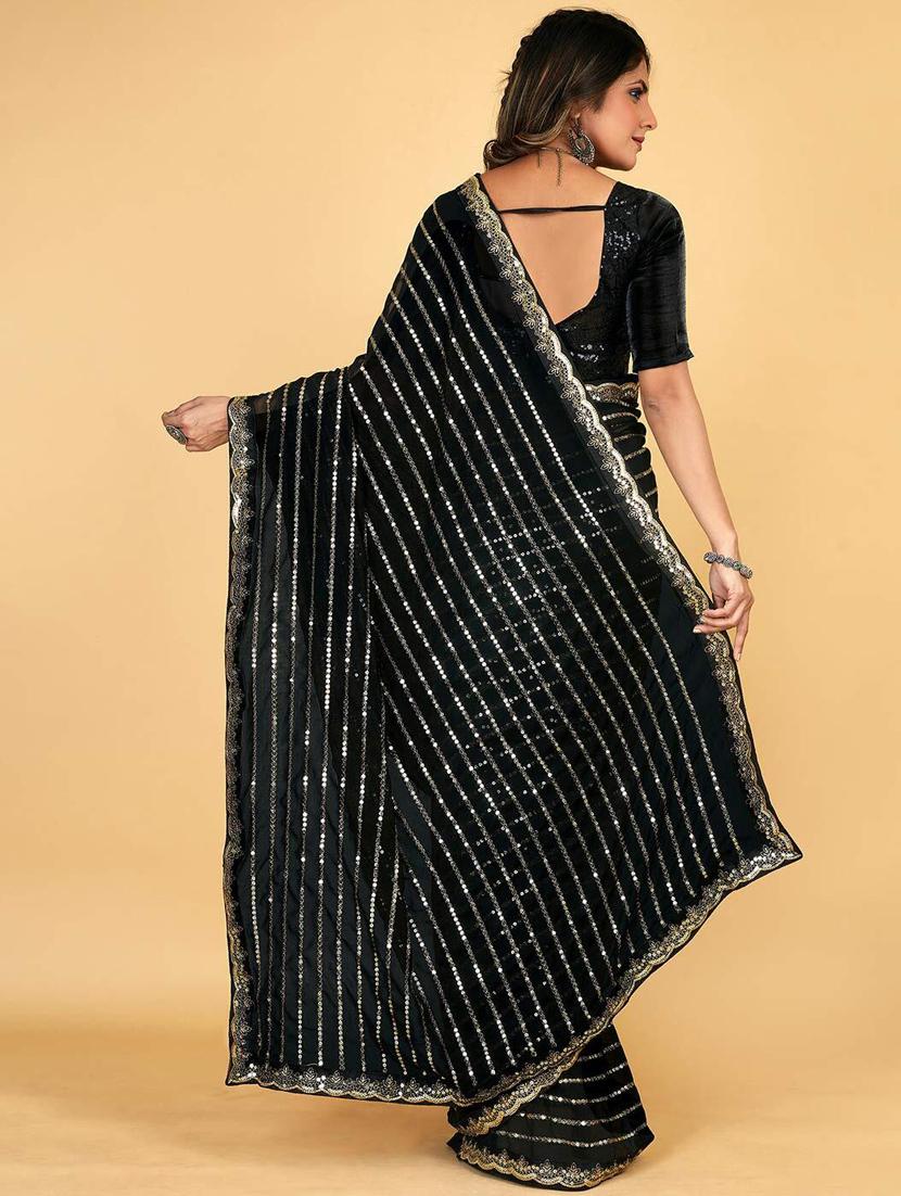 women solid with work embroidered saree with blouse - 22041960 - Standard Image - 3
