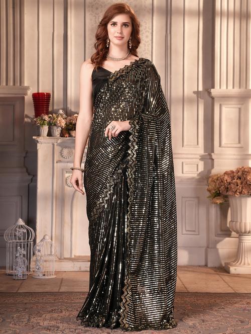 women solid with work embellished saree with blouse - 22041961 - Standard Image - 0