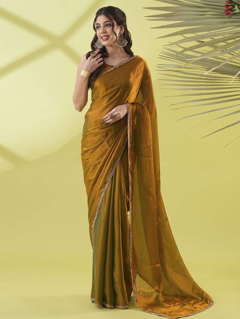 women solid with embellished bordered saree with blouse - 22041964 -  Zoom Image - 0