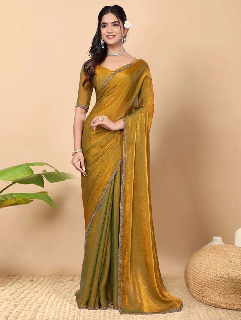 women solid with embellished bordered saree with blouse - 22041965 - Zoom Image - 0