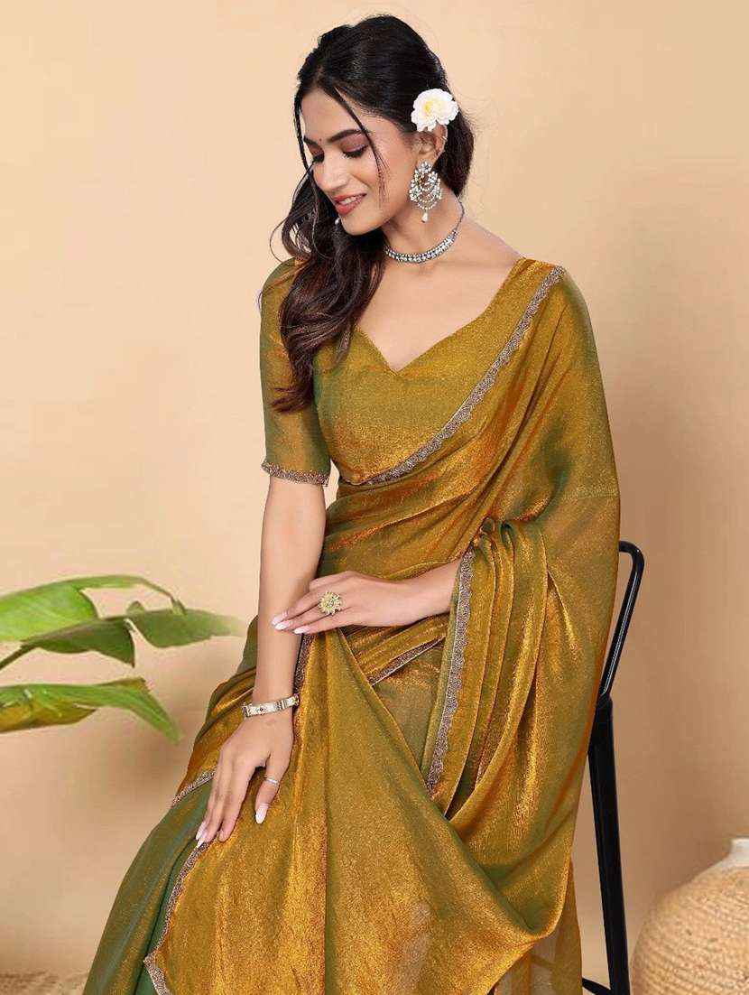 women solid with embellished bordered saree with blouse - 22041965 - Standard Image - 3