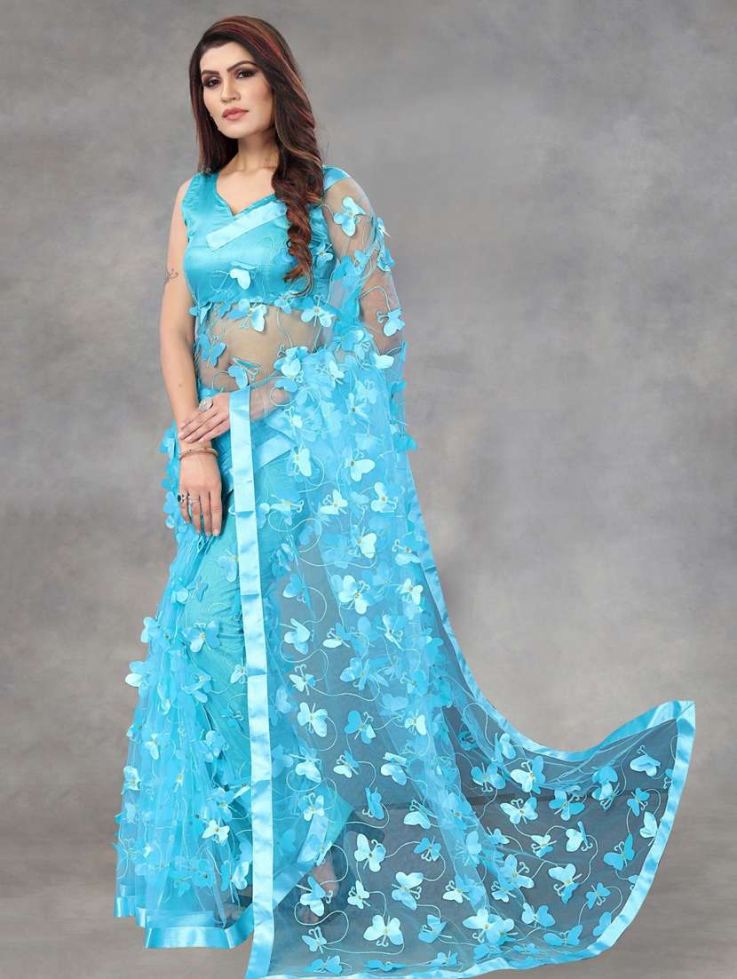 women solid with work embellished saree with blouse - 22041968 - Zoom Image - 0