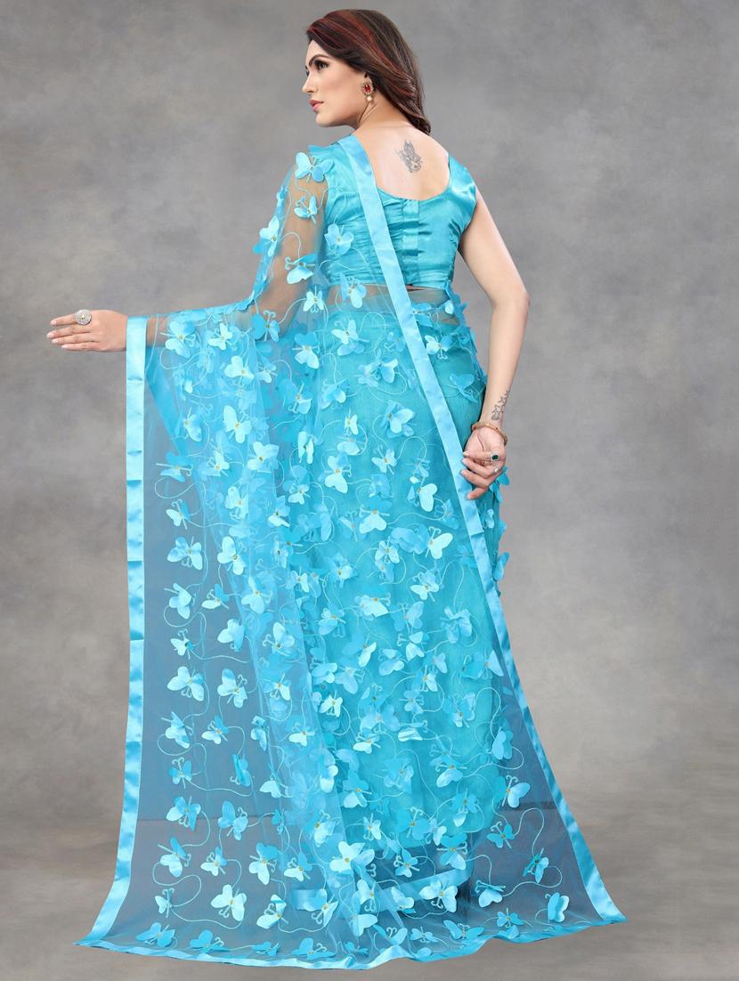 women solid with work embellished saree with blouse - 22041968 - Standard Image - 3