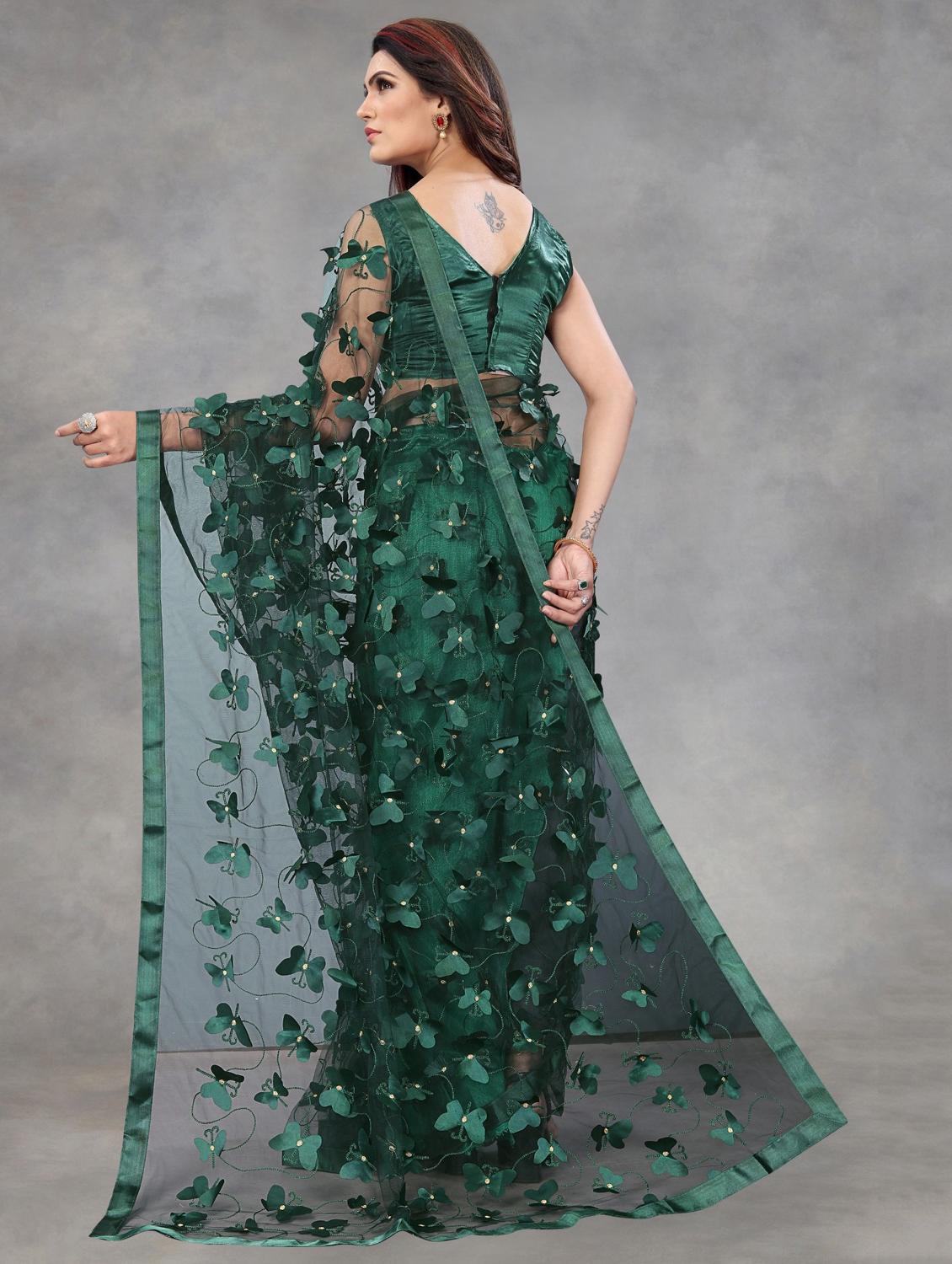 women solid with work embellished saree with blouse - 22041969 - Standard Image - 3