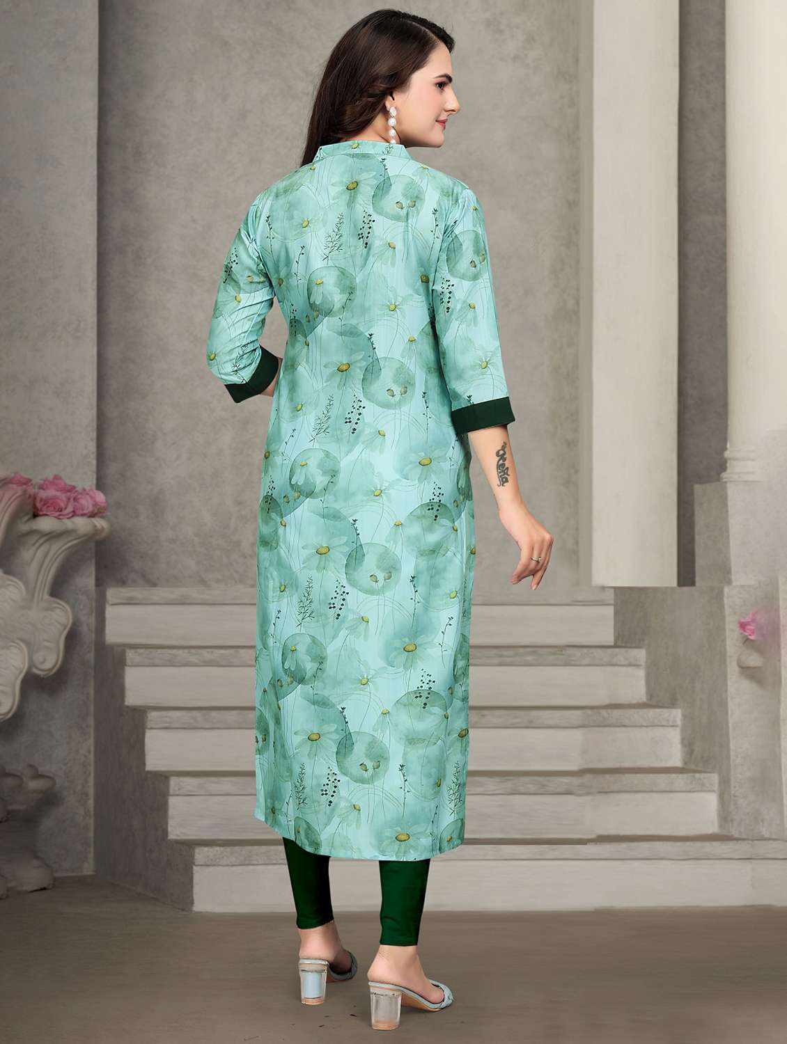 green rayon straight kurti - 22041977 - Standard Image - 3