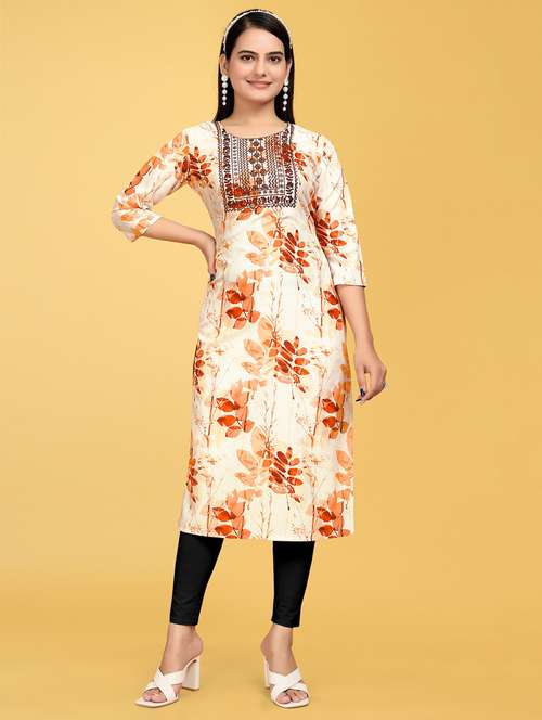 women printed three quarter sleeve straight kurta - 22041978 -  Standard Image - 0