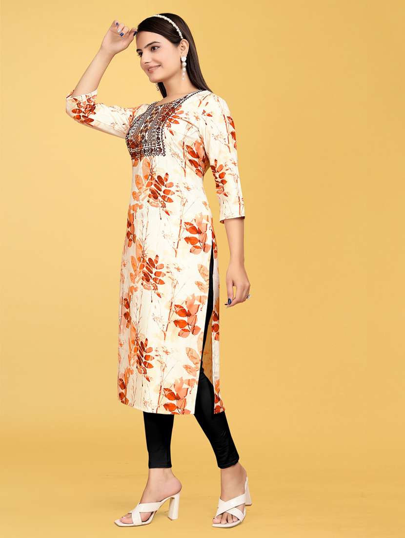 women printed three quarter sleeve straight kurta - 22041978 - Standard Image - 3