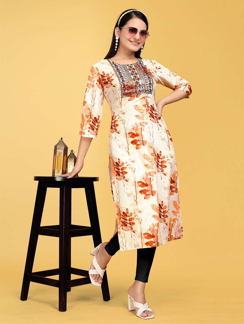 women printed three quarter sleeve straight kurta - 22041978 - Standard Image - 5