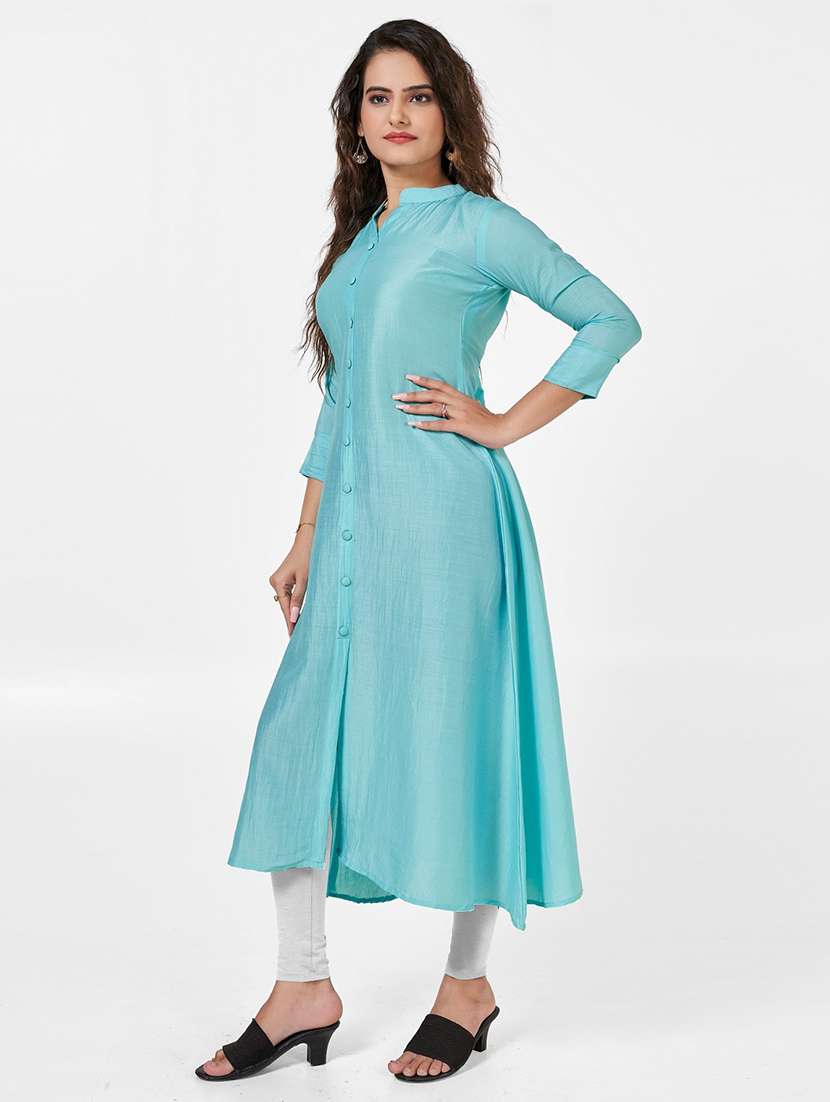 women solid three quarter sleeve a-line kurta - 22041979 -  Standard Image - 3