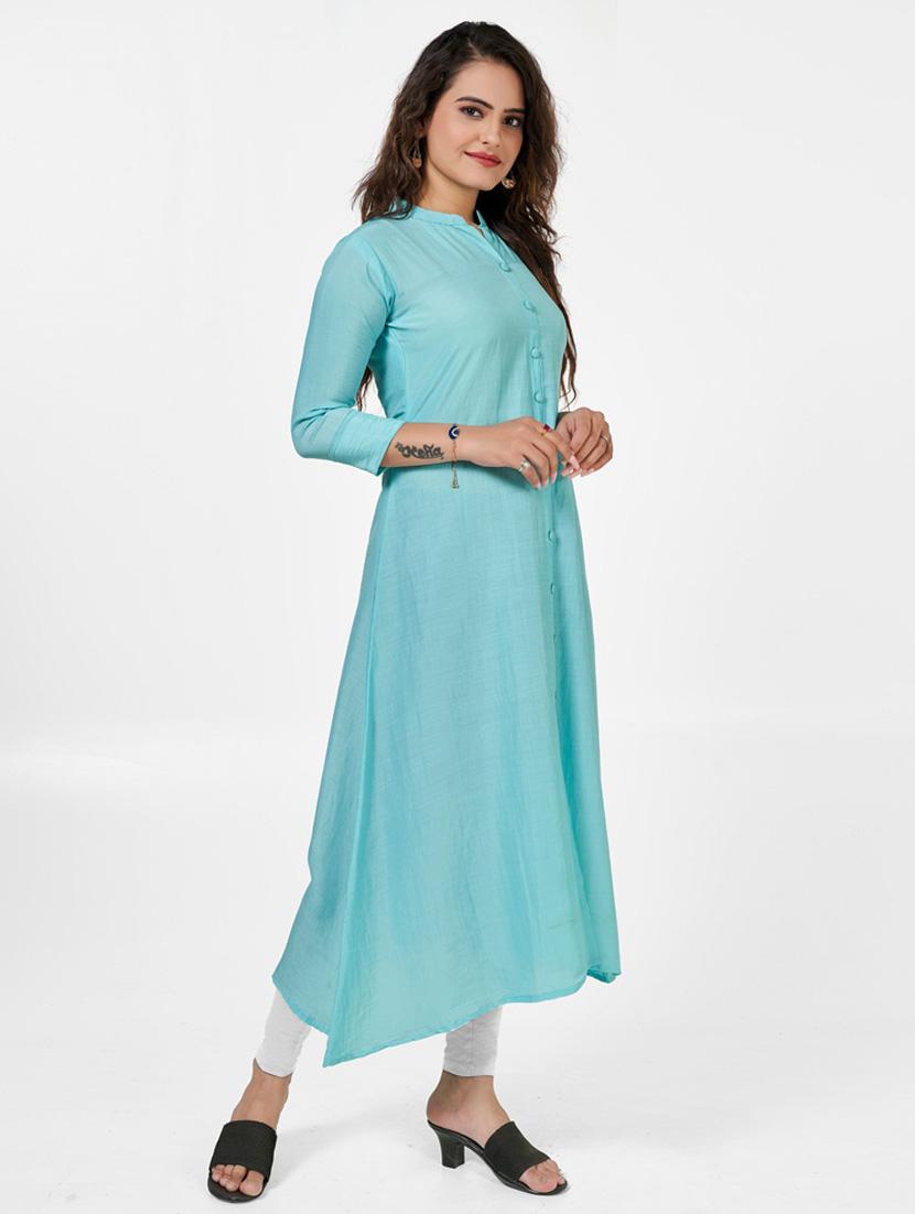 women solid three quarter sleeve a-line kurta - 22041980 - Standard Image - 3