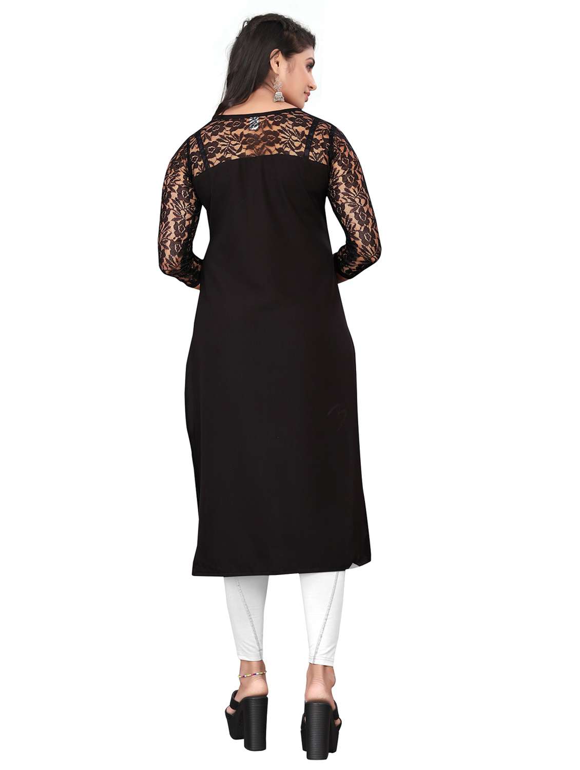 women solid three quarter sleeve straight kurta - 22041982 - Standard Image - 3